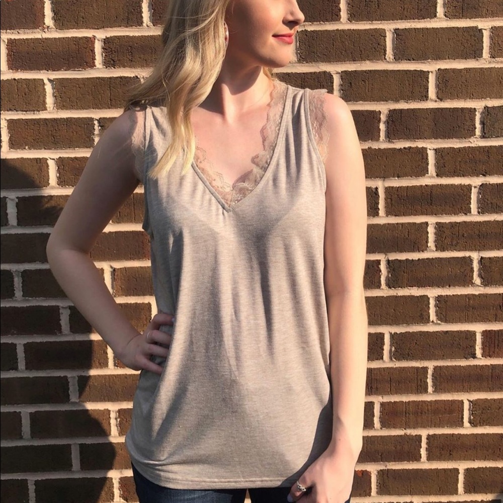beige lace trim tank